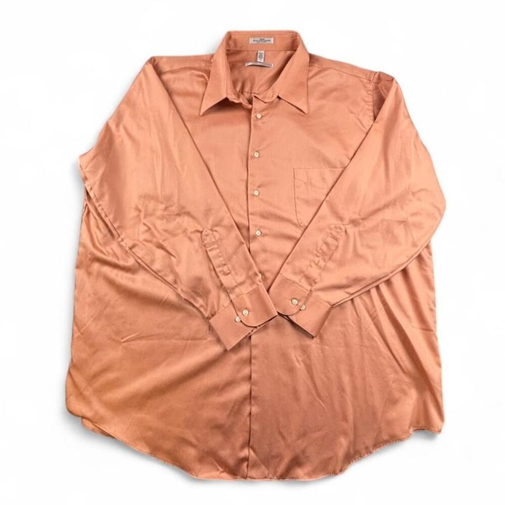 Geoffrey Beene Men's Wrinkle Free Dress Shirt 19 34/35 Orange Sateen Button Up
